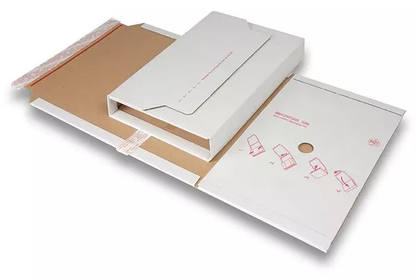 Wikkeldoos met plakstrip enkele golf wit 302x215x5-73mm